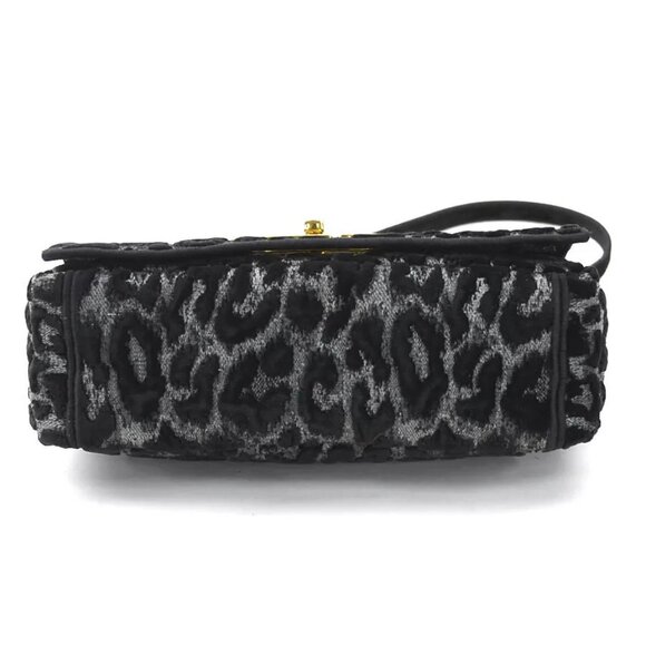 Auth Christian Dior Leopard Caro Shoulder Bag Gray/Black Velvet/Canvas - Picture 15 of 16